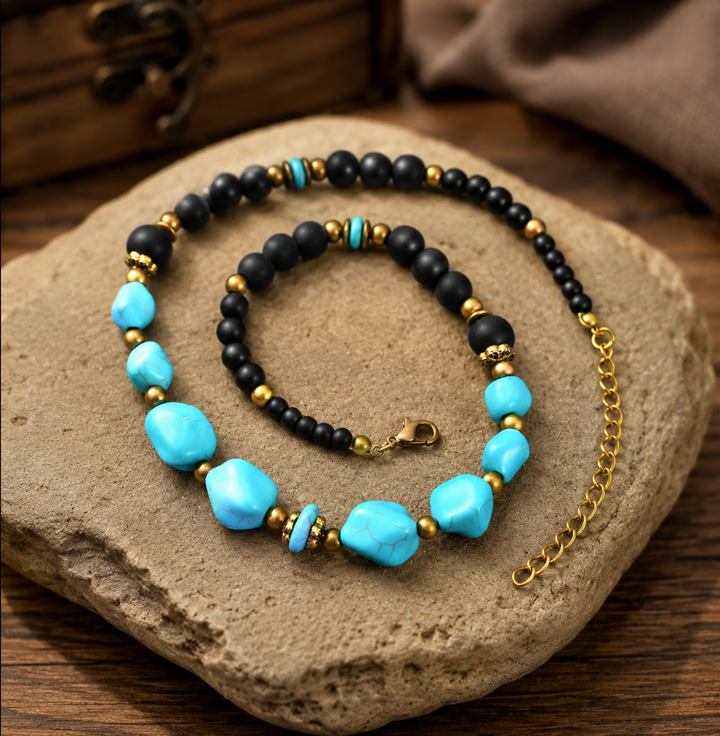 Rustiva™ | Vintage Turquoise Natuursteen Ketting