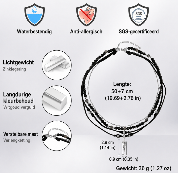 Rustiva™ | Gelaagde Zwarte Ketting Voor Heren