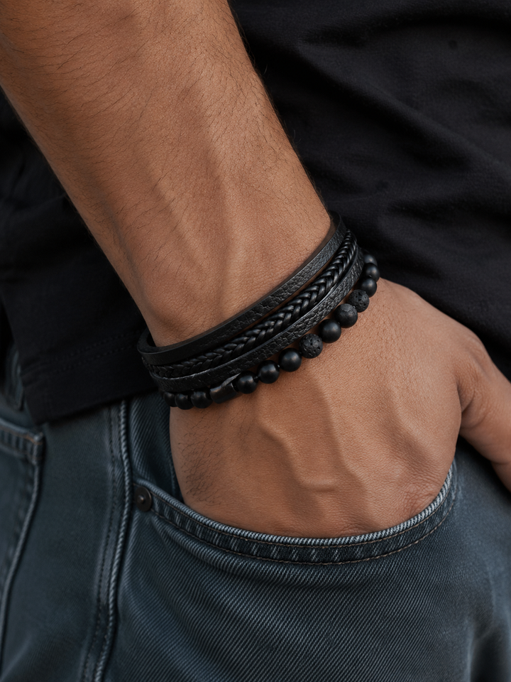 Rustiva™ | Dubbele Heren Armband Met Natuursteen