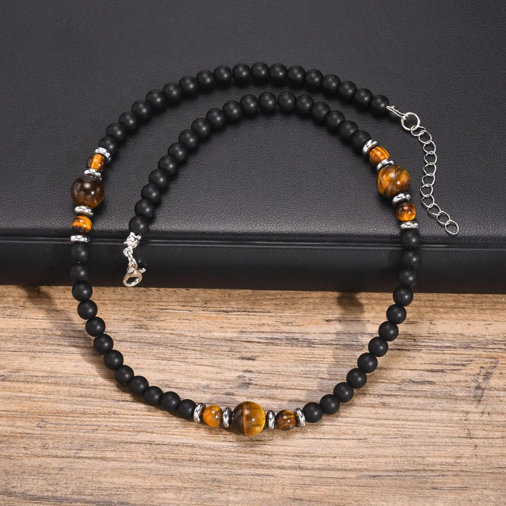 Rustiva™ | Heren Ketting Met Tijgeroog & Natuursteen