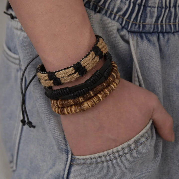 Rustiva™ | Vintage Leren Heren Armband Set