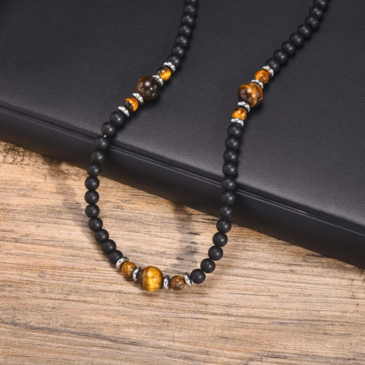 Rustiva™ | Heren Ketting Met Tijgeroog & Natuursteen