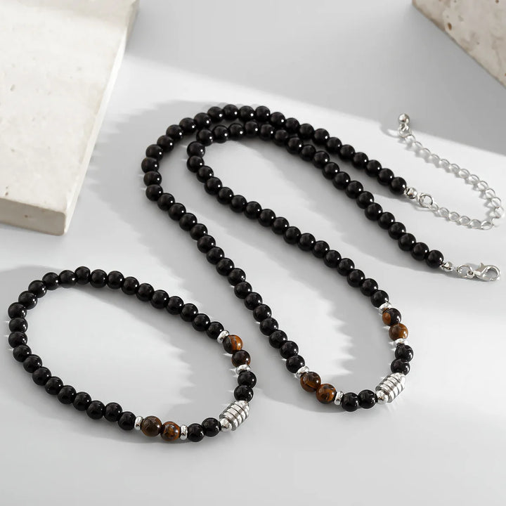 Rustiva™ | Vintage Natuursteen Kettting & Armband Set