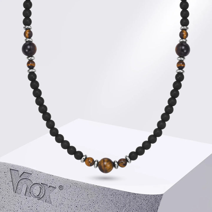 Rustiva™ | Heren Ketting Met Tijgeroog & Natuursteen