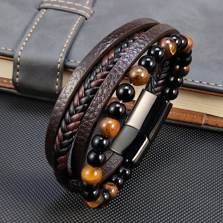 Rustiva™ | Dubbele Heren Armband Met Natuursteen