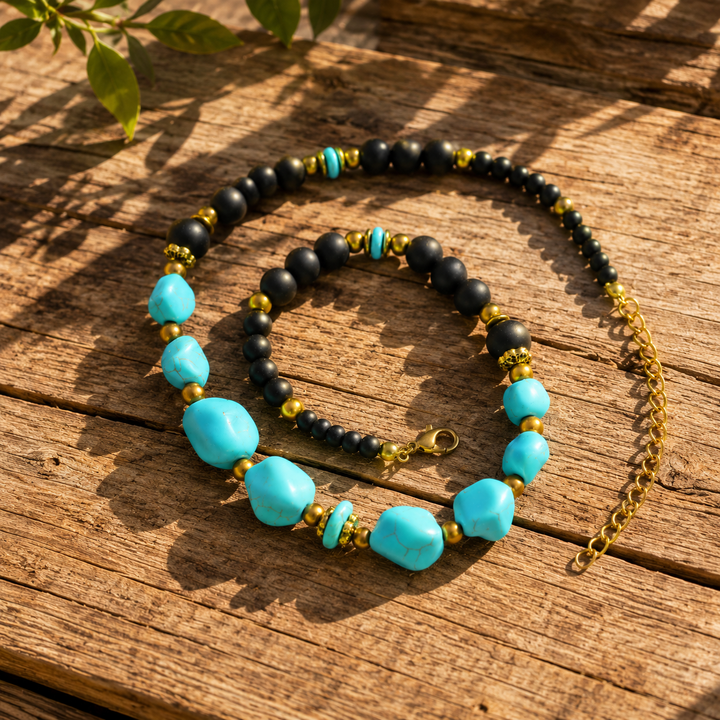 Rustiva™ | Vintage Turquoise Natuursteen Ketting