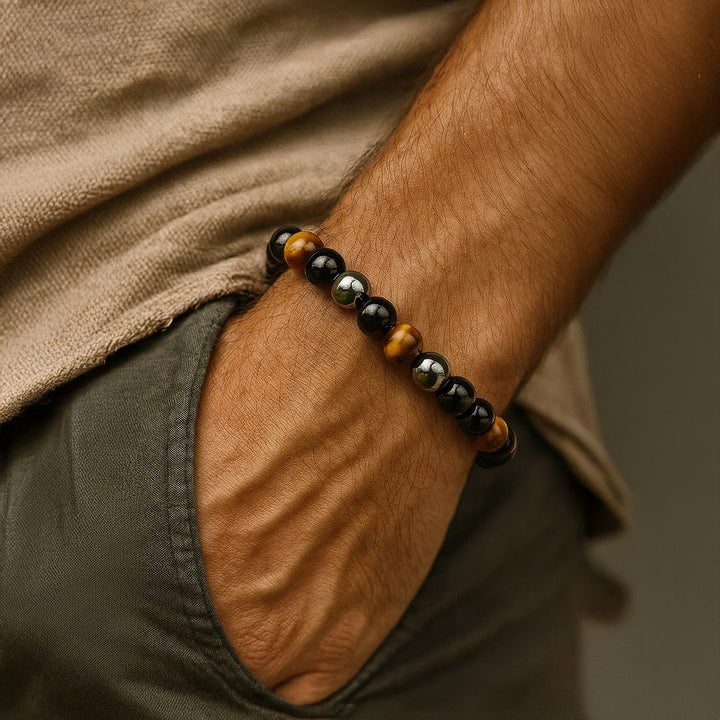 Beschermende Armband met Tijgeroog, Hematiet & Obsidiaan