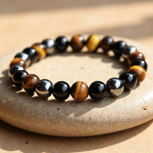 Beschermende Armband met Tijgeroog, Hematiet & Obsidiaan