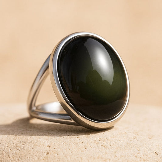 Verstelbare Obsidiaan Ring voor Rust & Balans