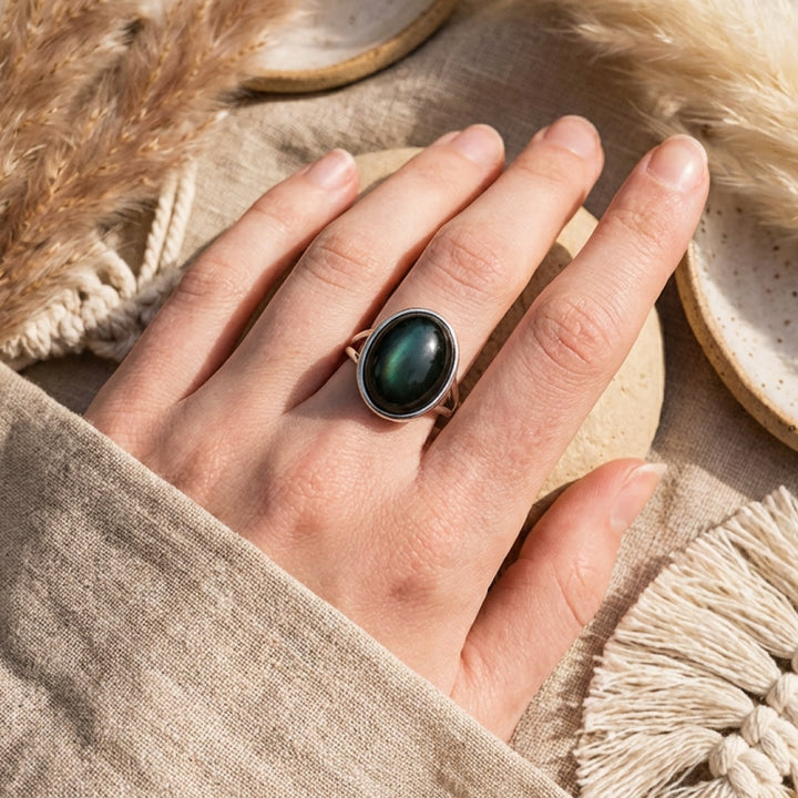 Verstelbare Obsidiaan Ring voor Rust & Balans