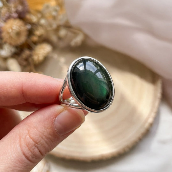 Verstelbare Obsidiaan Ring voor Rust & Balans