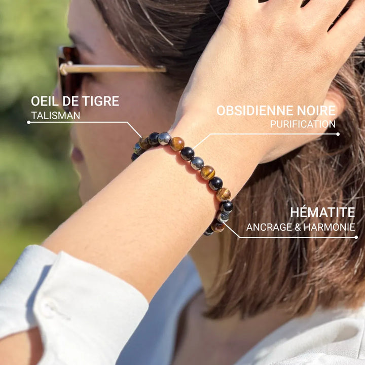 Beschermende Armband met Tijgeroog, Hematiet & Obsidiaan