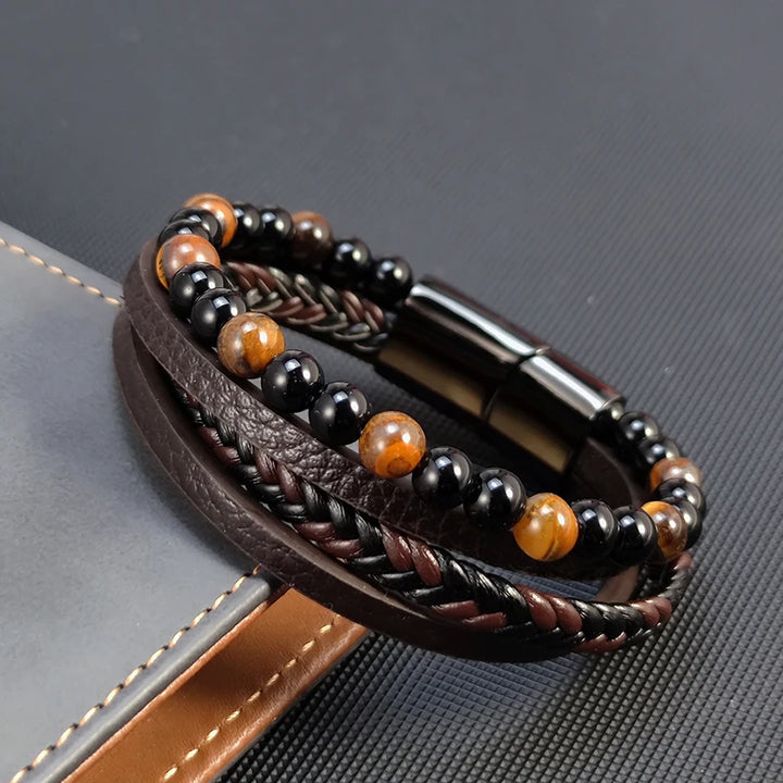 Rustiva™ | Dubbele Heren Armband Met Natuursteen