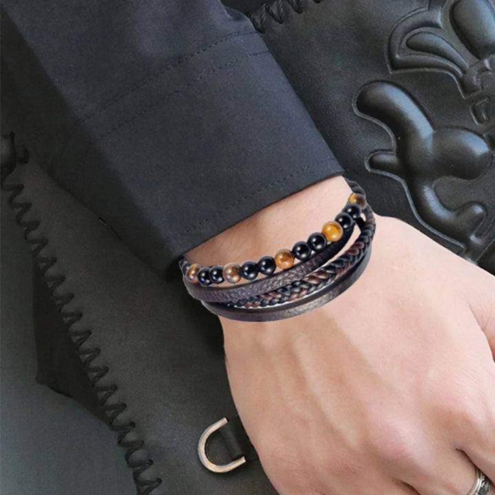 Rustiva™ | Dubbele Heren Armband Met Natuursteen