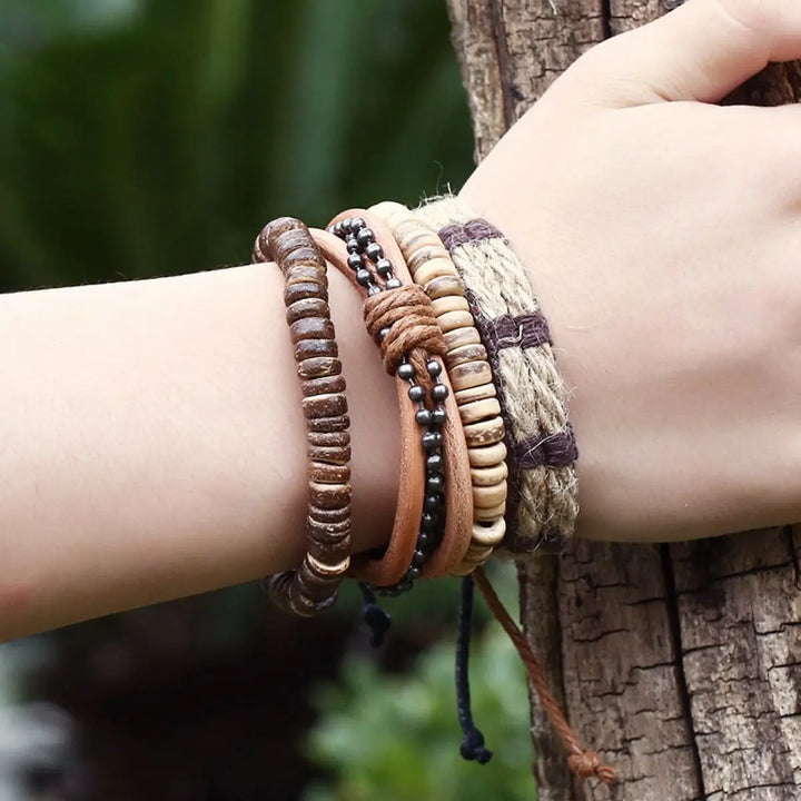 Rustiva™ | Vintage Leren Heren Armband Set