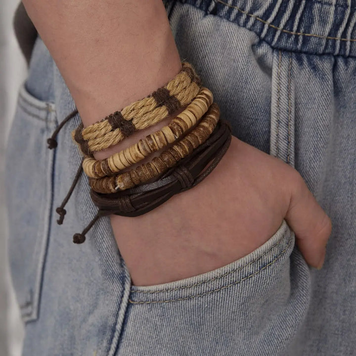 Rustiva™ | Vintage Leren Heren Armband Set