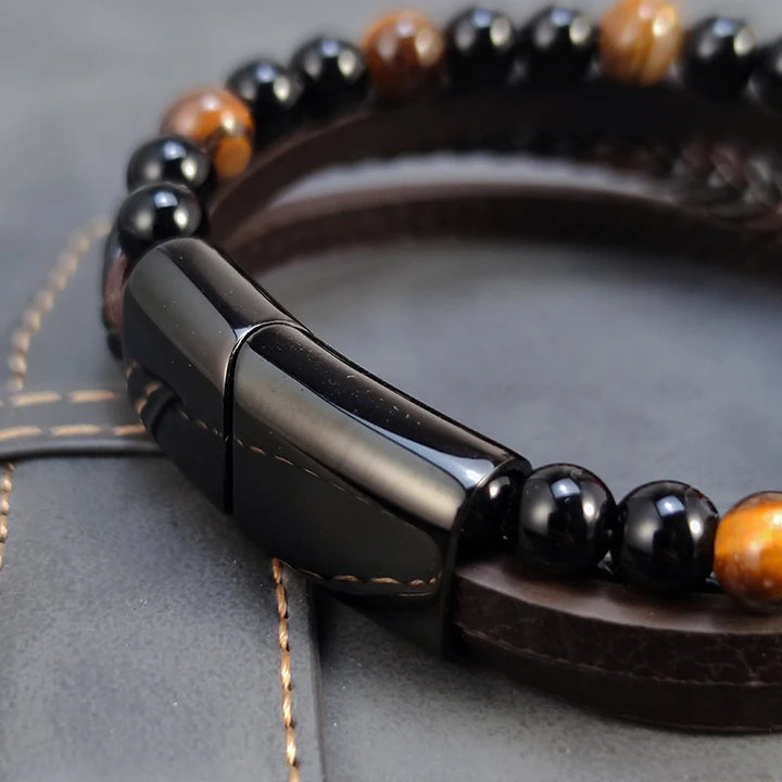 Rustiva™ | Dubbele Heren Armband Met Natuursteen