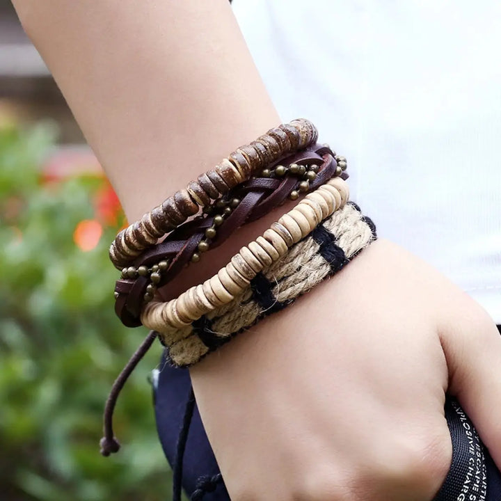 Rustiva™ | Vintage Leren Heren Armband Set