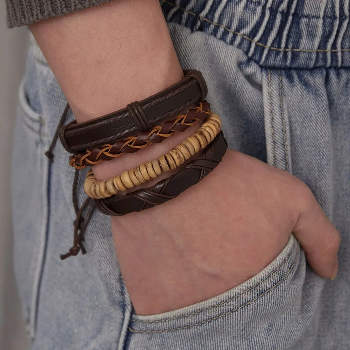 Rustiva™ | Vintage Leren Heren Armband Set