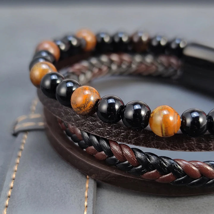 Rustiva™ | Dubbele Heren Armband Met Natuursteen